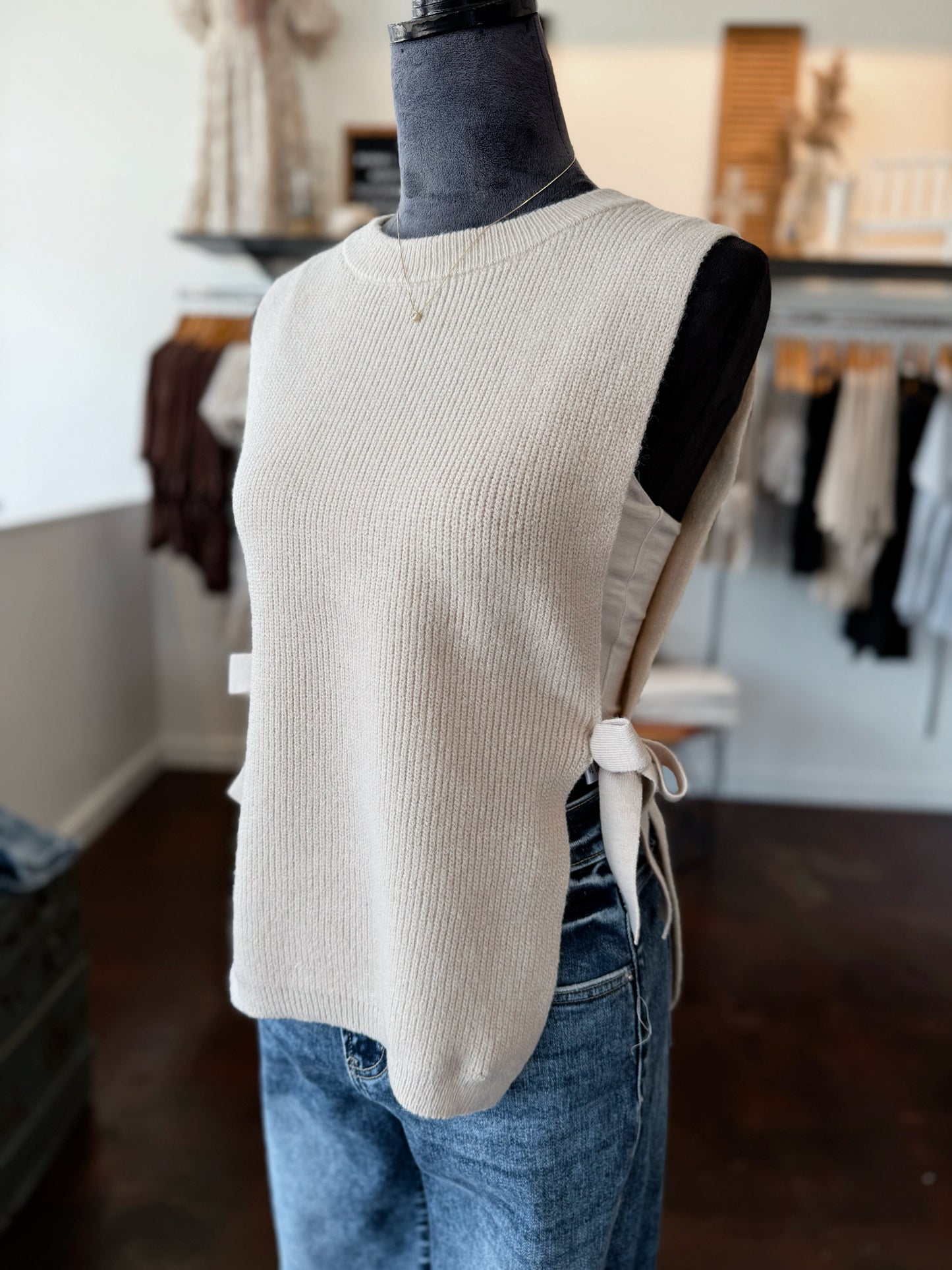 Side Tie Sweater - Sand