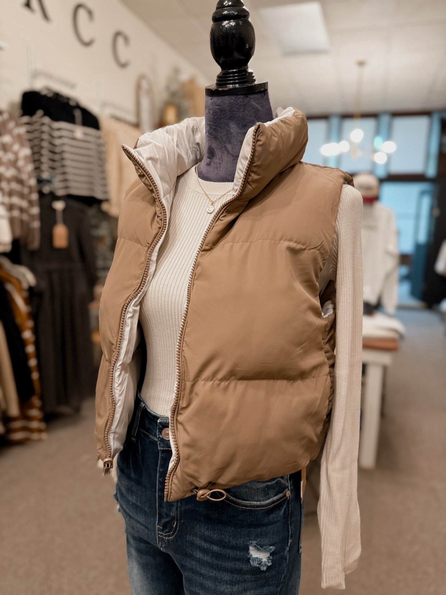 Reversible Puffer Vest - Light Mocha