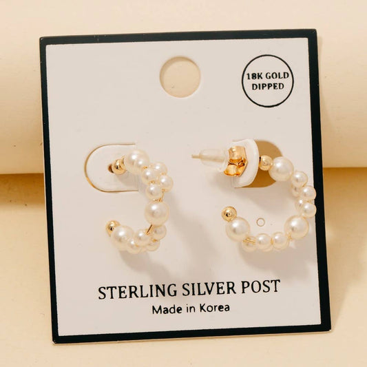 Gold Dipped Pearl Beaded Hoop Earrings: GOLD