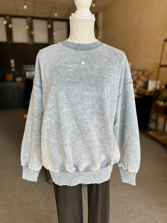 Denim Blue Acid Washed Pullover