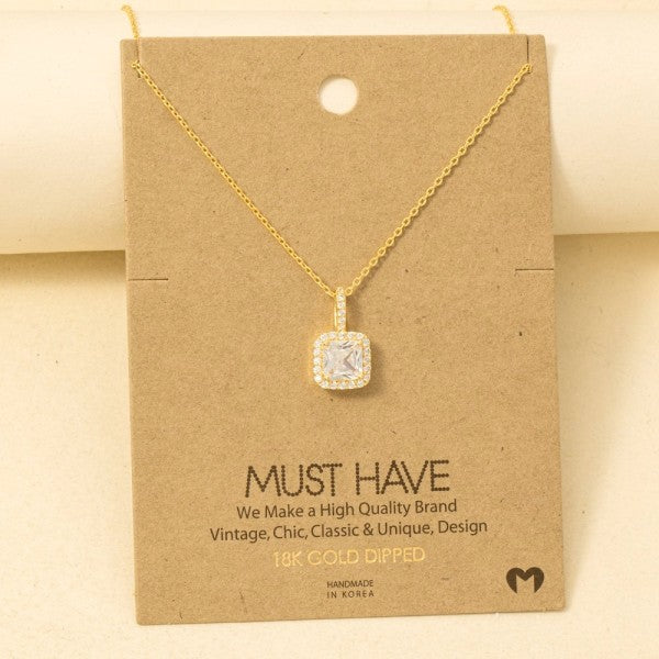 Gold Dipped Square Pendant Necklace