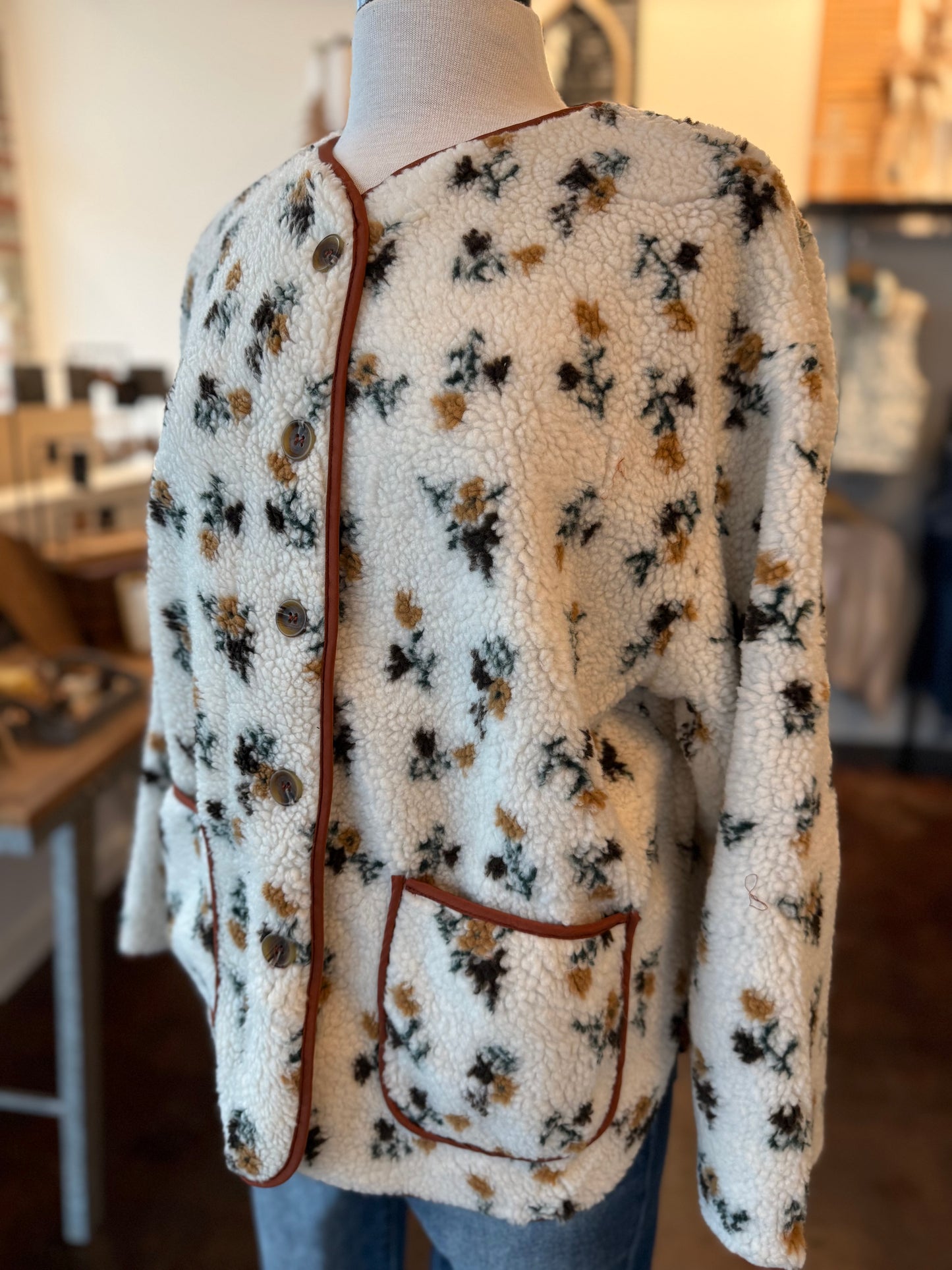 Floral Print Sherpa Jacket