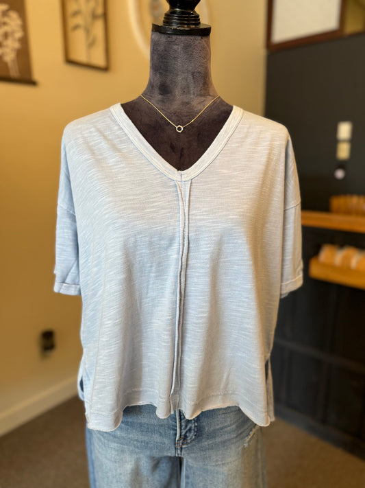 Oversized Washed Edgy Top - Sky Blue