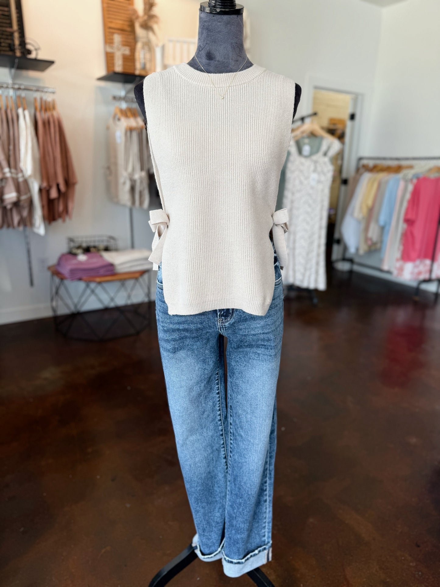 Side Tie Sweater - Sand