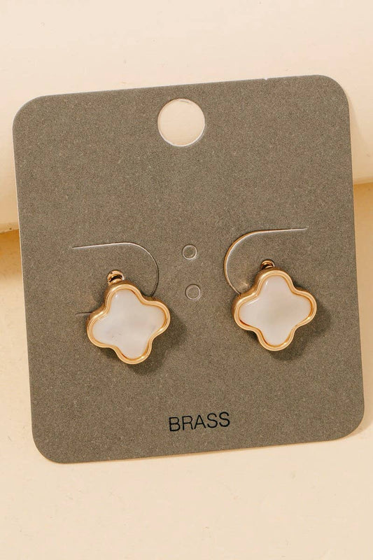 Mother Of Pearl Clover Stud Earrings