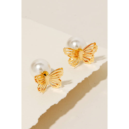 Pearl And Butterfly Stud Earrings