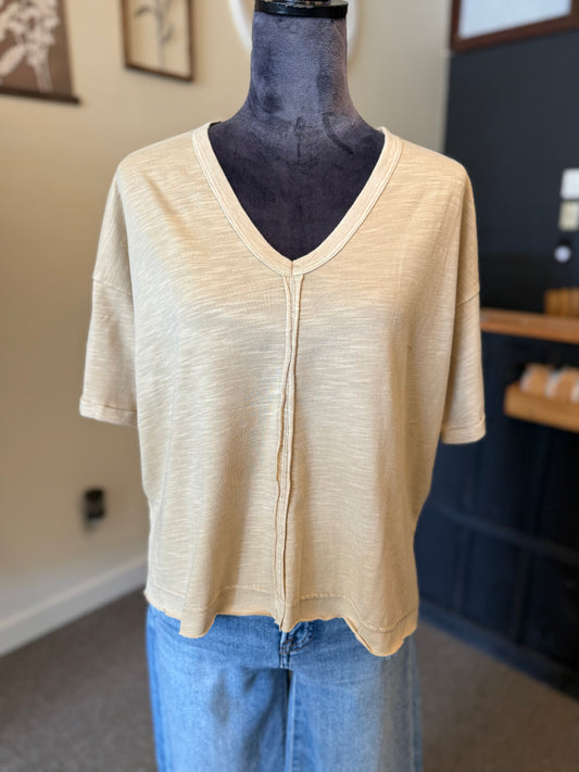 Oversized Washed Edgy Top - Beige