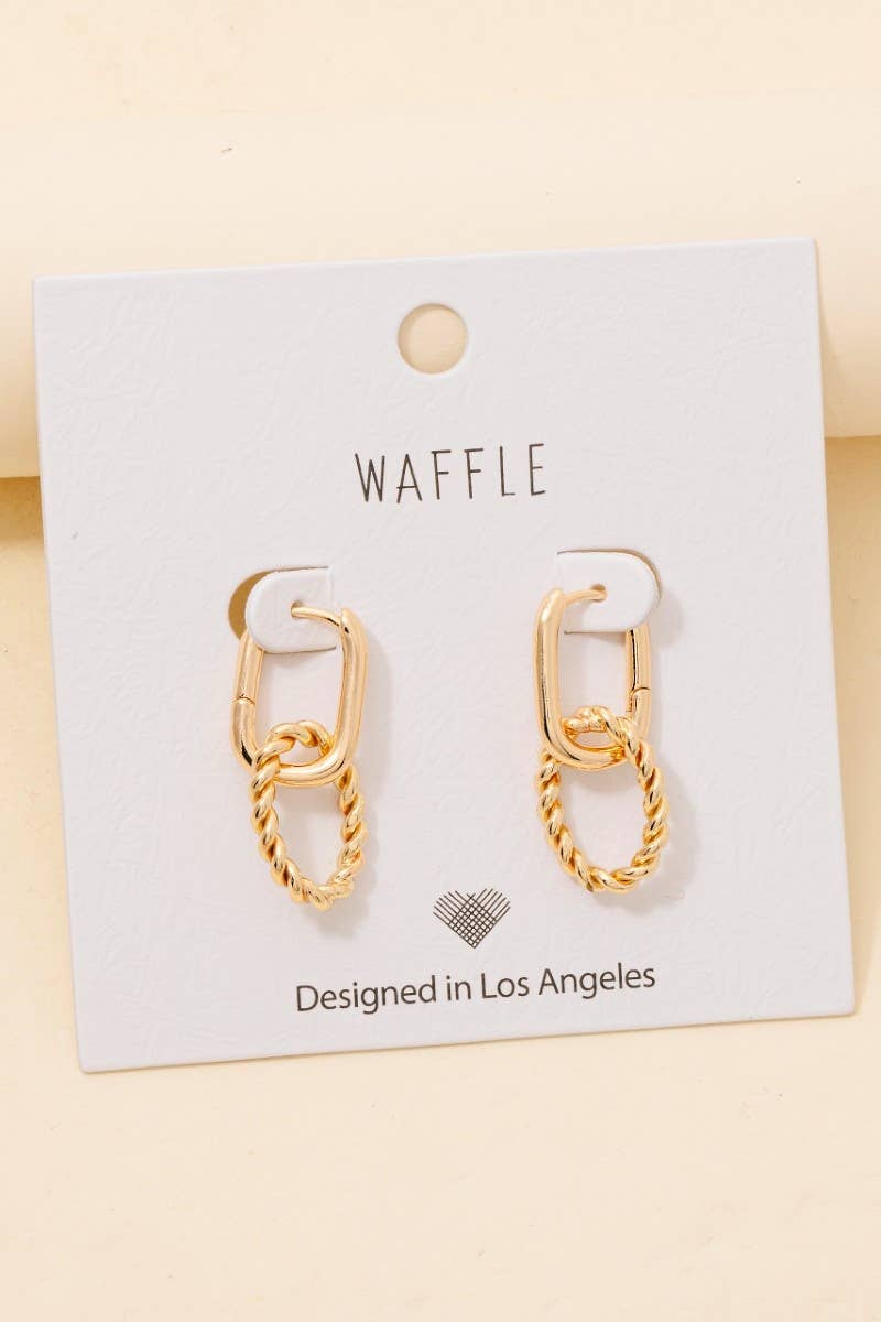 Braided Hoop Charm Rectangle Hinge Hoop Earrings