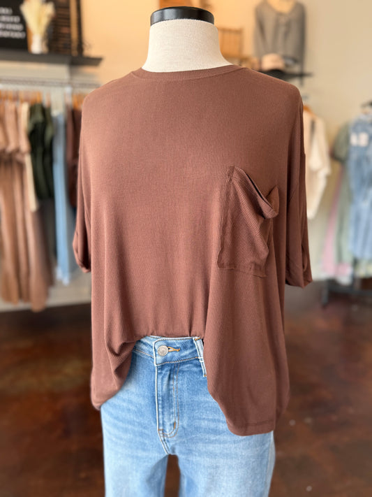 Oversized Ribbed Round Neck Tee