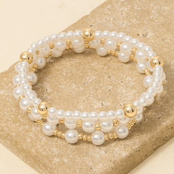 Pearl & Gold Beaded Bracelet Set