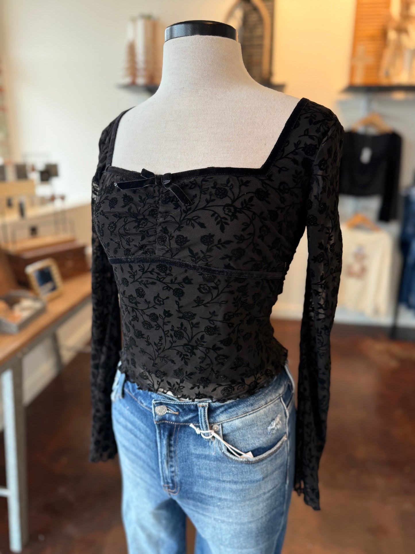 Velvet Floral Knit Top