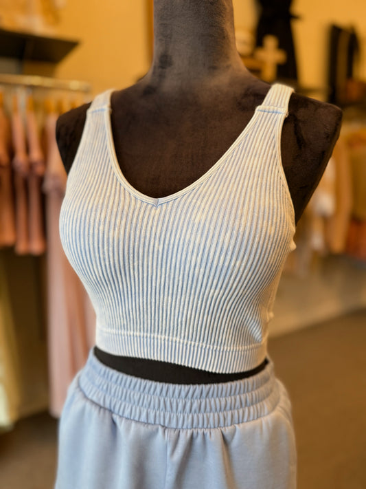 Ribbed Tank Bralette - Sky Blue