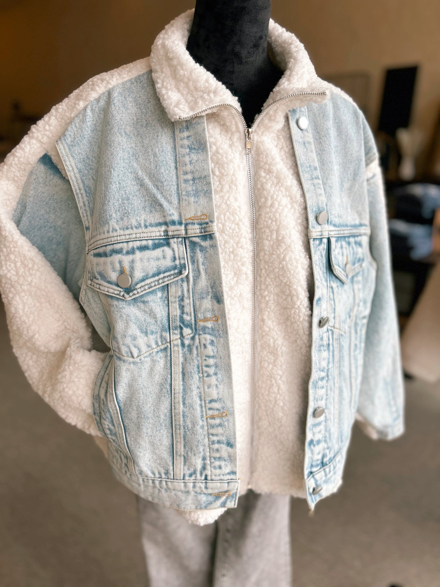 Iconic Denim Sherpa Coat