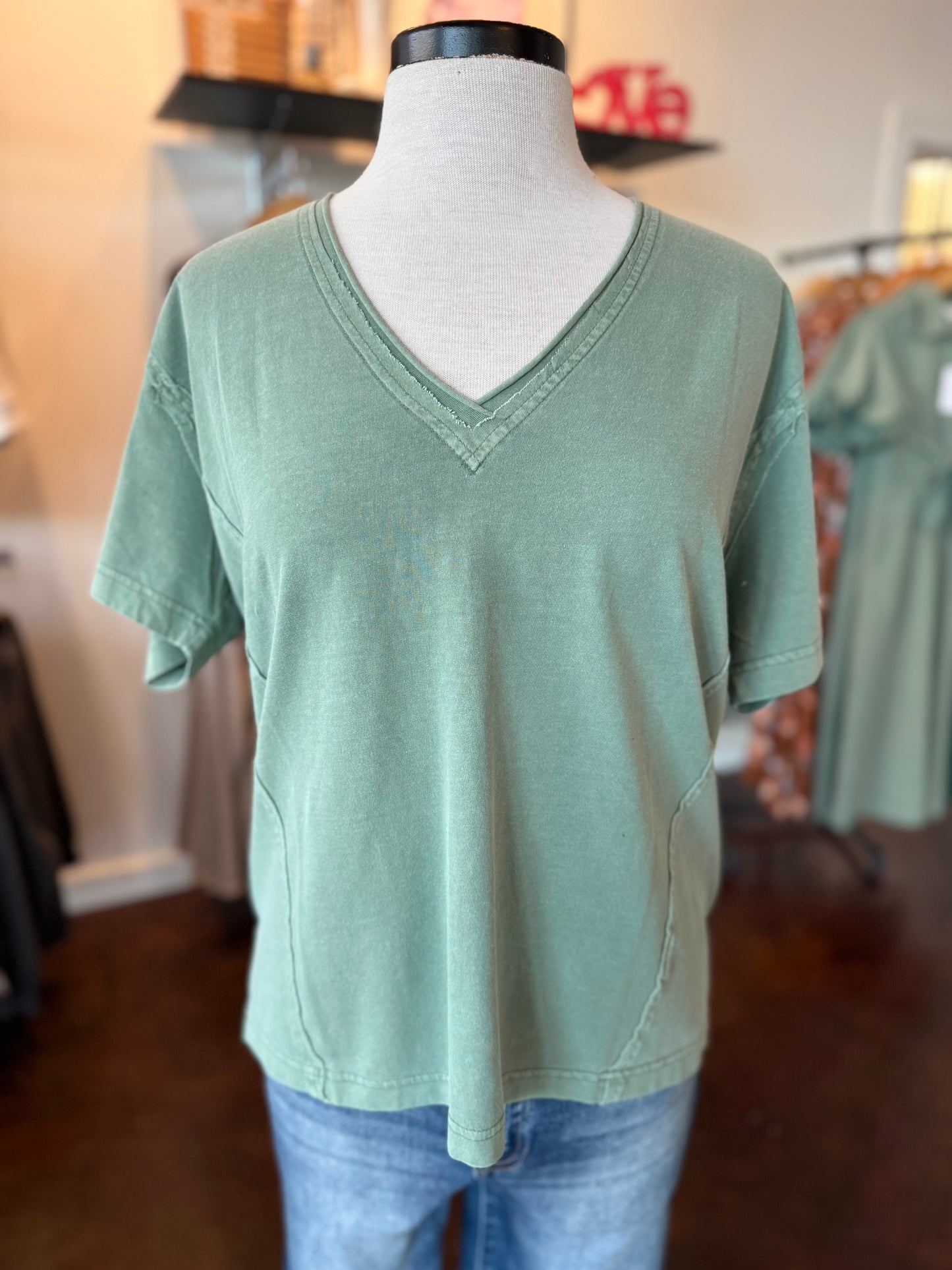 Washed V Neck Knit Top