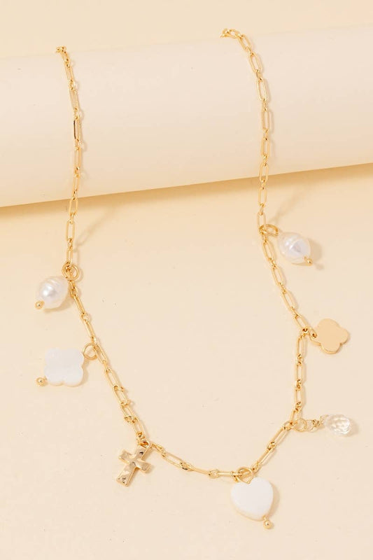 Mother Of Pearl Charms Chain Necklace