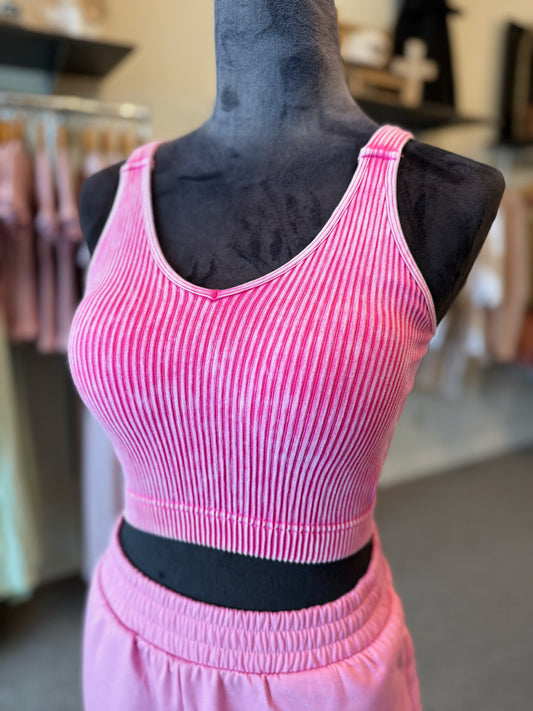 Ribbed Bralette Tank - Pink