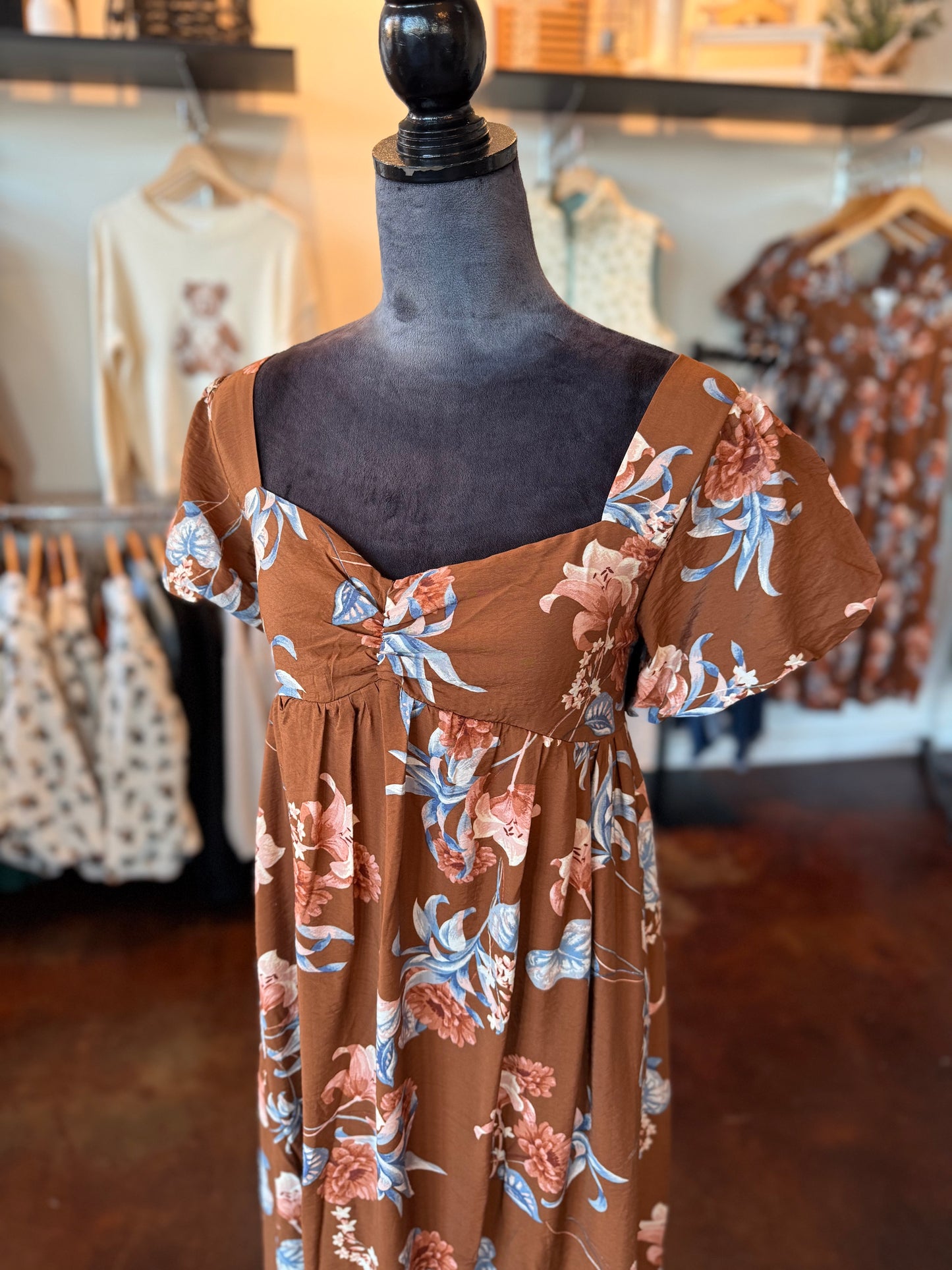 Sweetheart Puff Sleeve Floral Maxi Dress