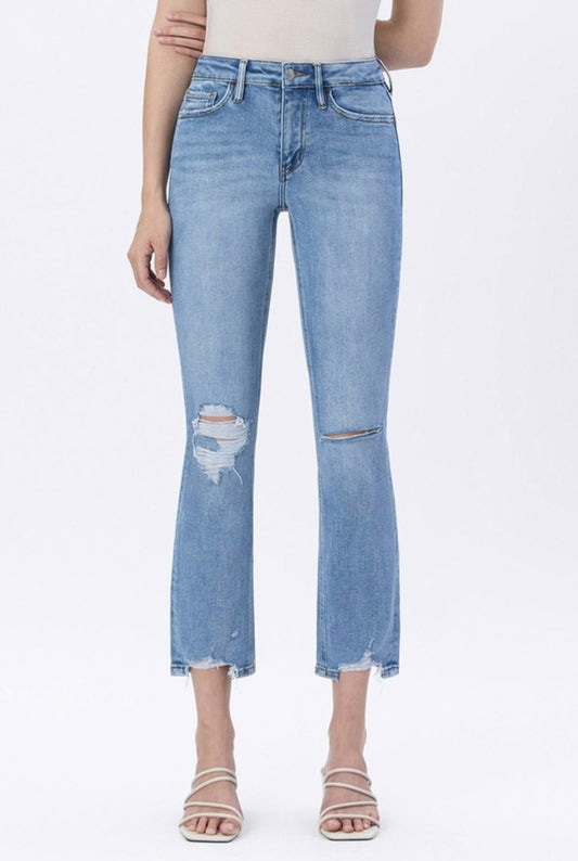 High Rise Crop Slim Straight Jeans