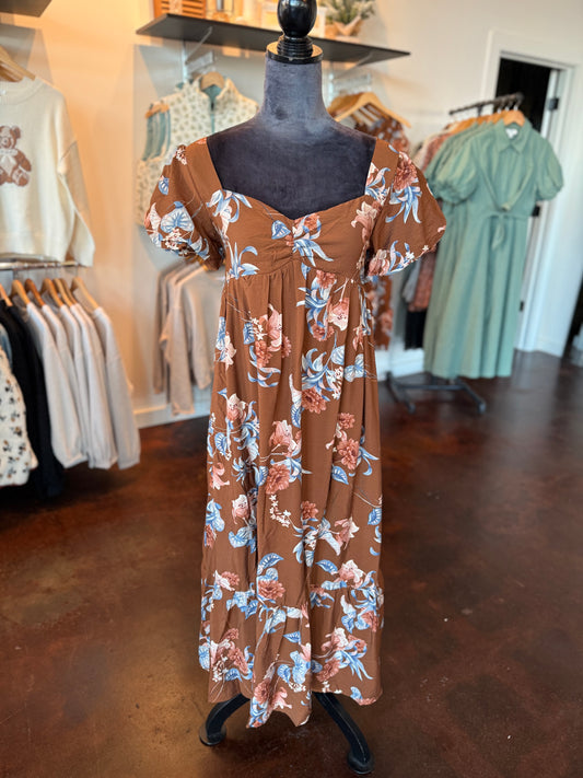 Sweetheart Puff Sleeve Floral Maxi Dress