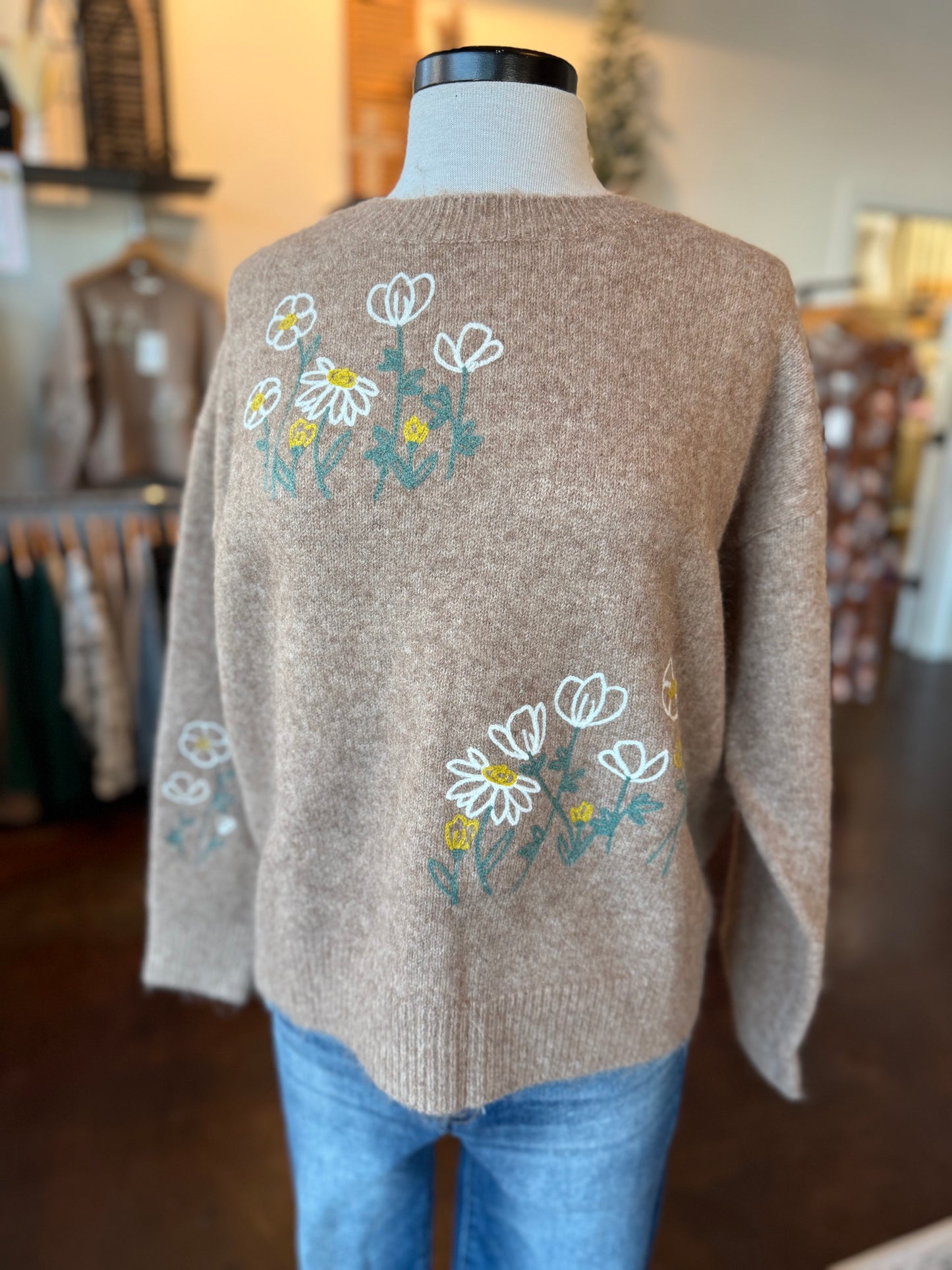 Embroidered Flower Sweater Top