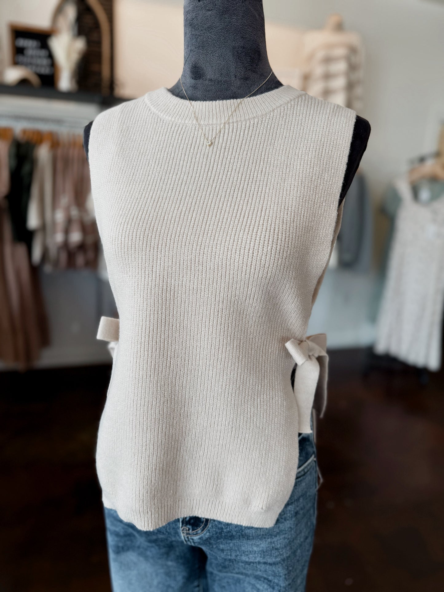 Side Tie Sweater - Sand