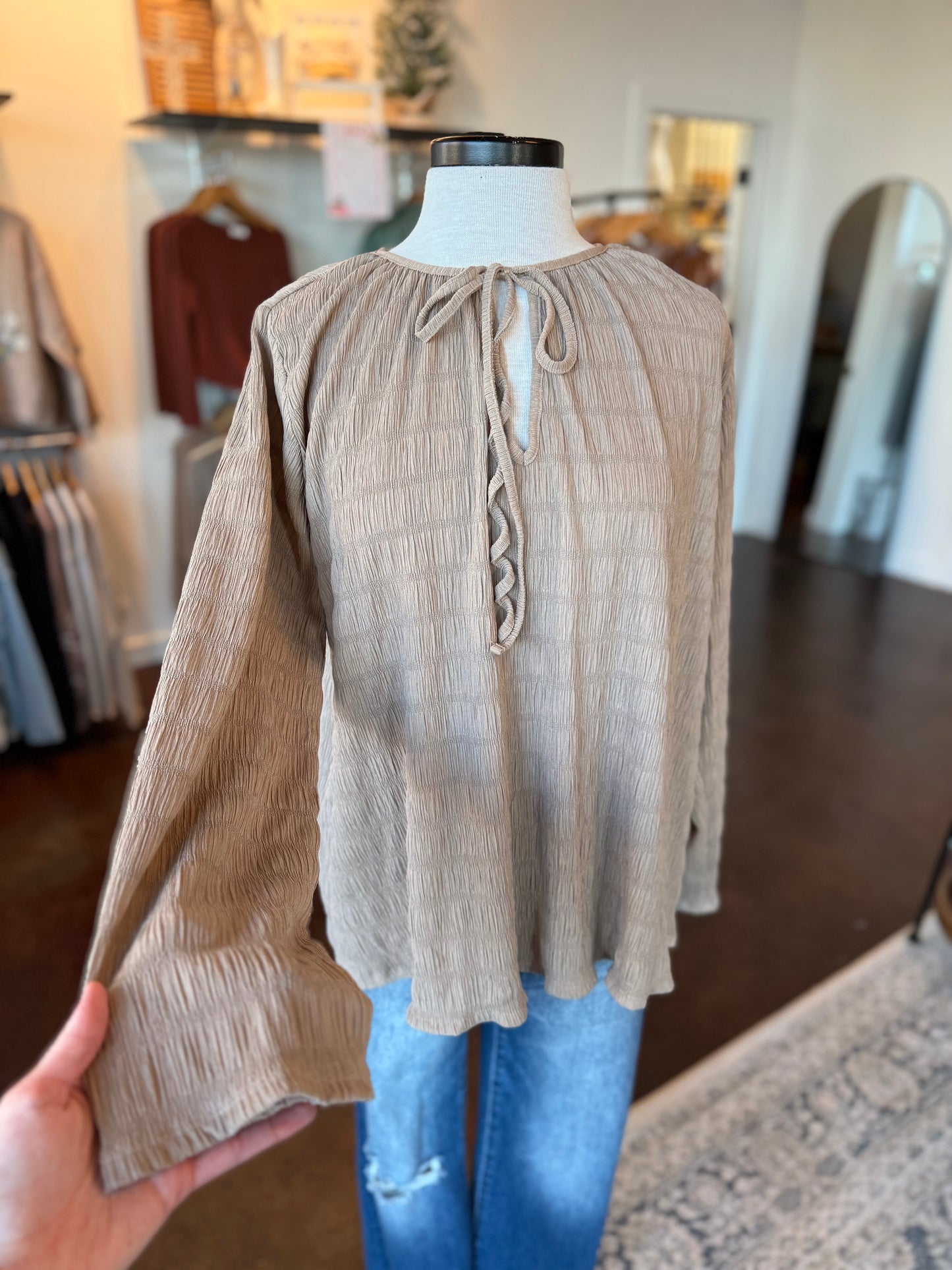 Front Tie Long Sleeve Top (Plus)