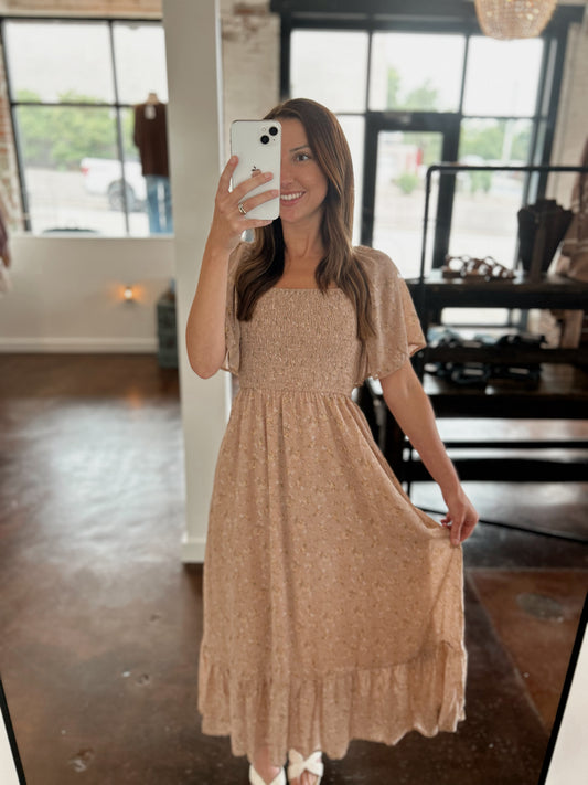 Floral Chiffon Smocked Midi Dress
