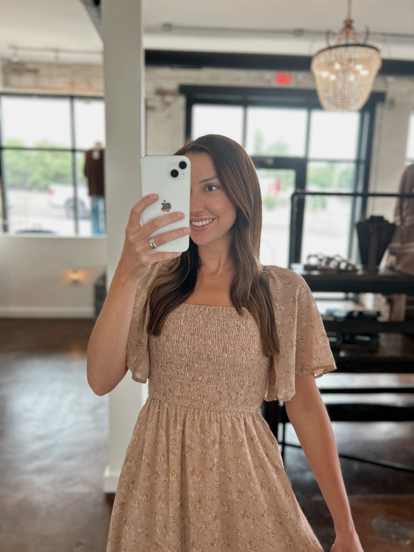 Floral Chiffon Smocked Midi Dress