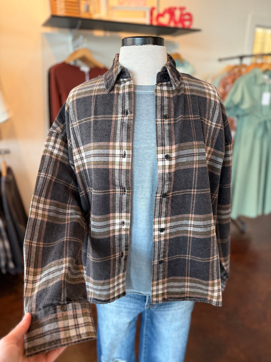 Plaid Button Down Boxy Flannel (black multi)