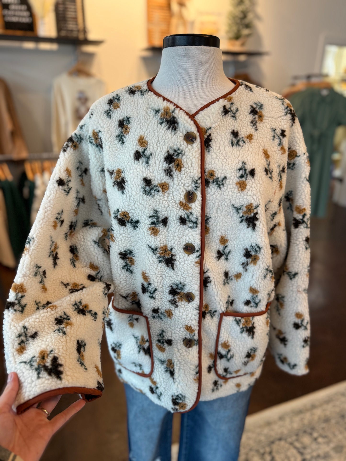 Floral Print Sherpa Jacket