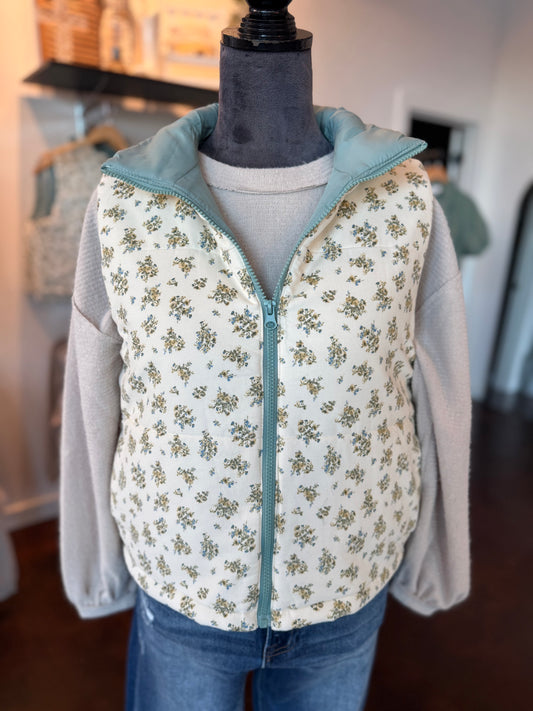 Floral Zip-up Puffer Vest