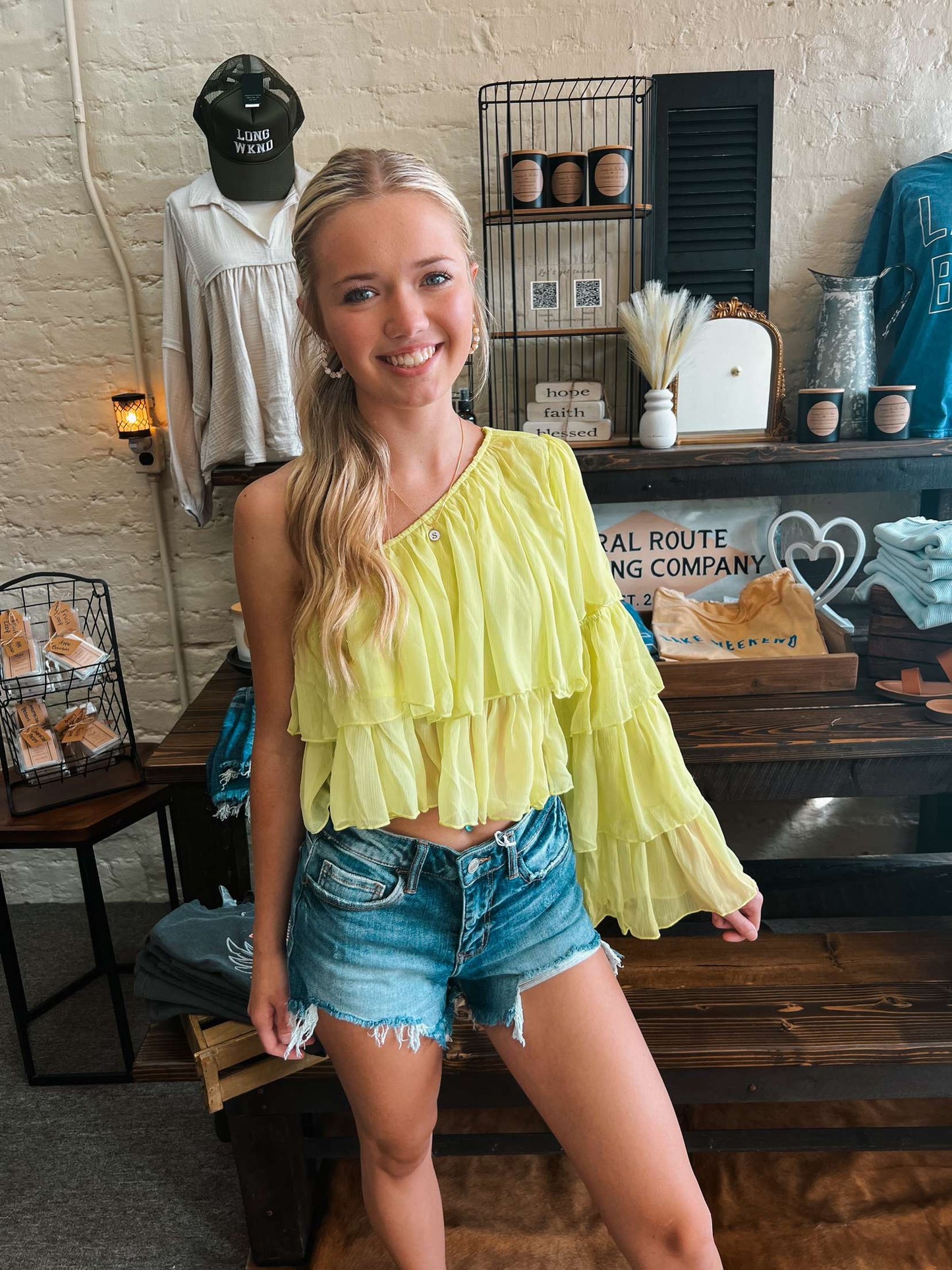 Lime One Shoulder Top