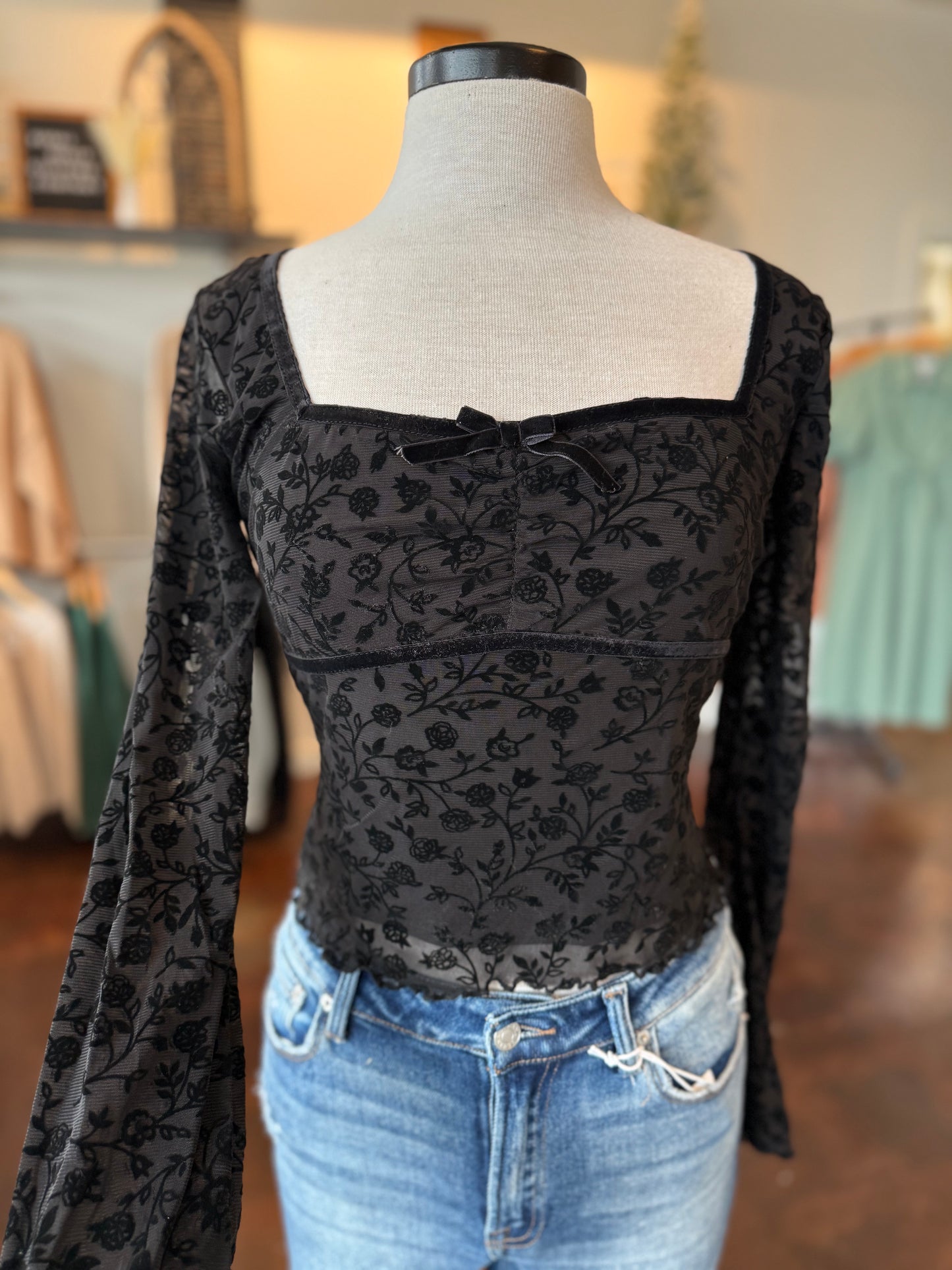 Velvet Floral Knit Top