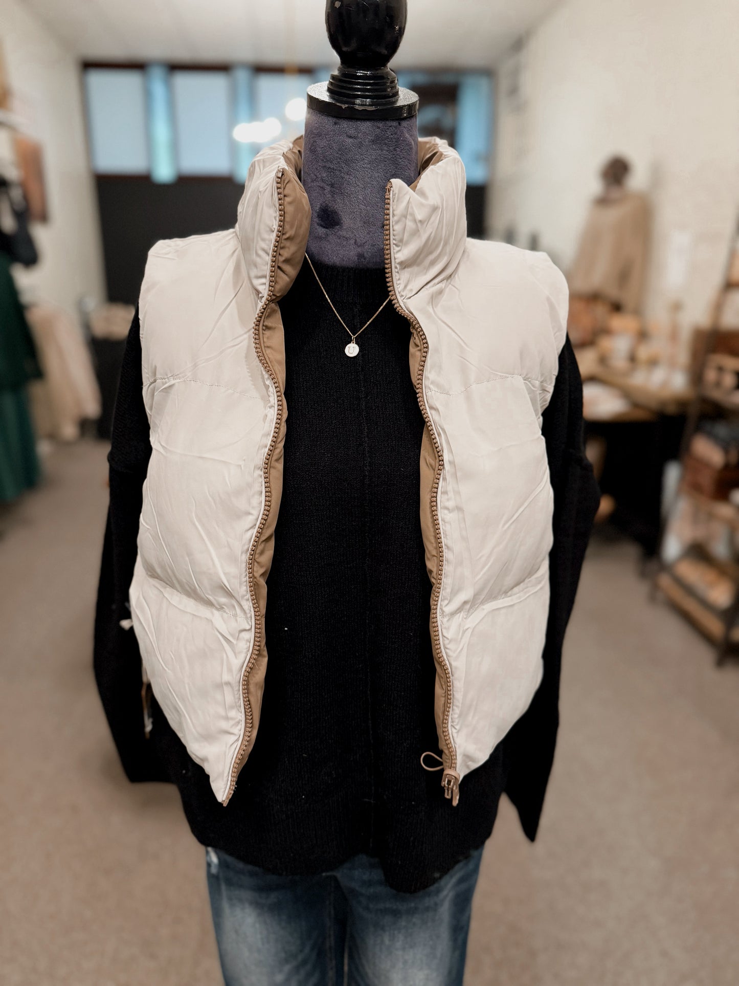 Reversible Puffer Vest - Light Mocha