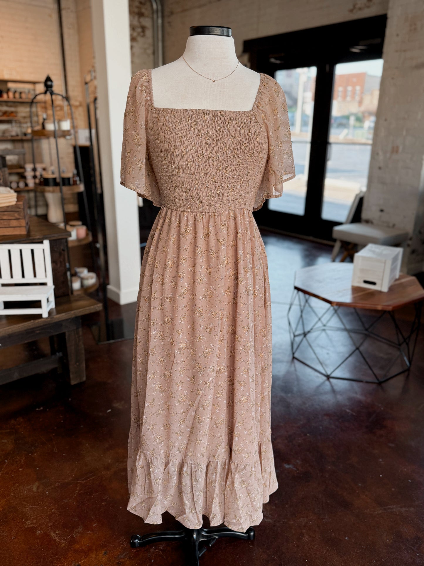 Floral Chiffon Smocked Midi Dress