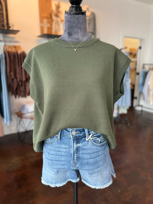 Oversized Cap Sleeve Sweater - Olive (8/26/25)