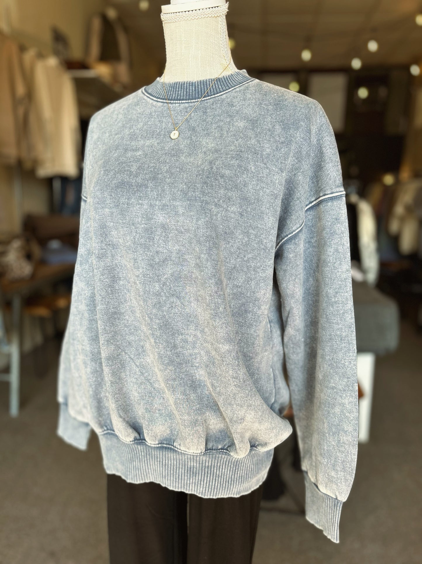 Denim Blue Acid Washed Pullover