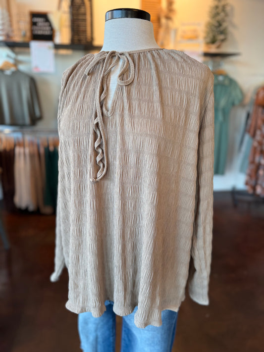 Front Tie Long Sleeve Top (Plus)