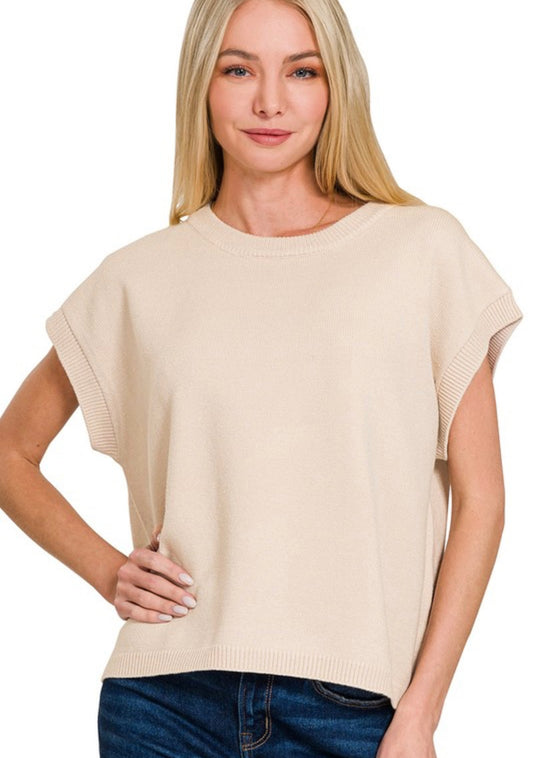 Oversized Cap Sleeve Sweater - Ash Mocha