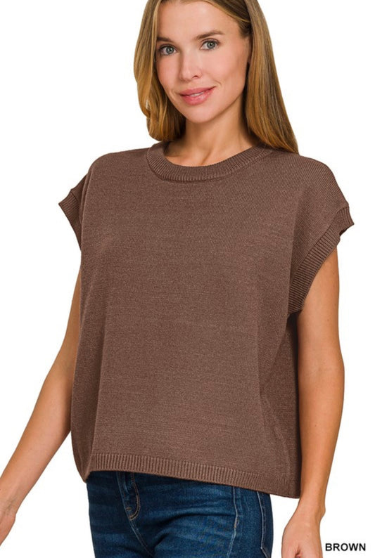Oversized Cap Sleeve Sweater - Brown