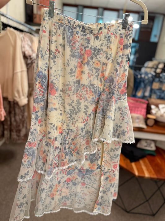 Whimsical Floral Tiered Midi Skirt
