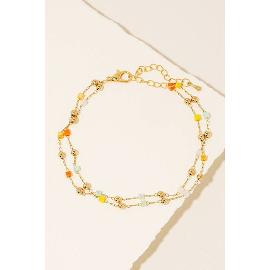 Mixed Station Beaded Chain Bracelet - Gold/Yellow/Mint