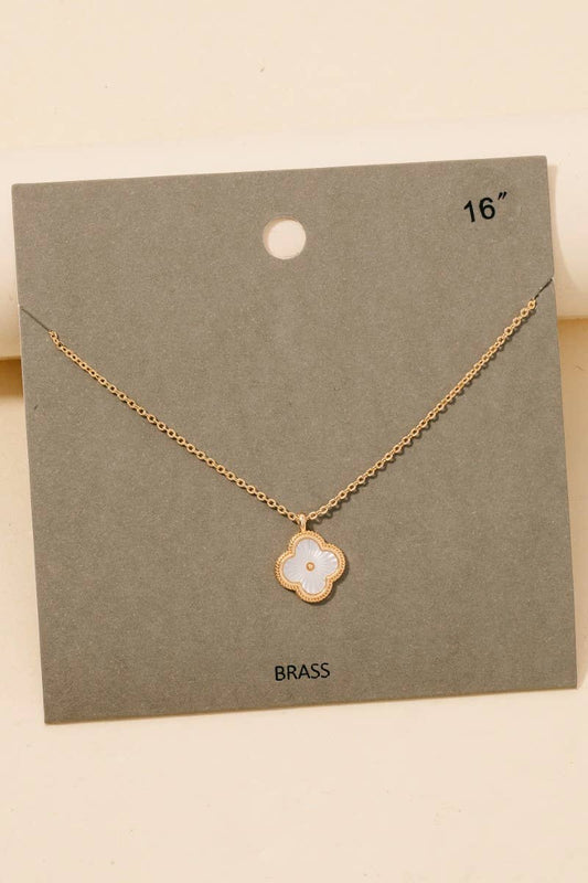 Mother Of Pearl Clover Pendant Necklace
