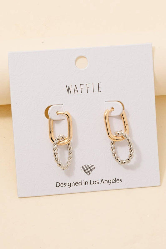 Braided Hoop Charm Rectangle Hinge Hoop Earrings