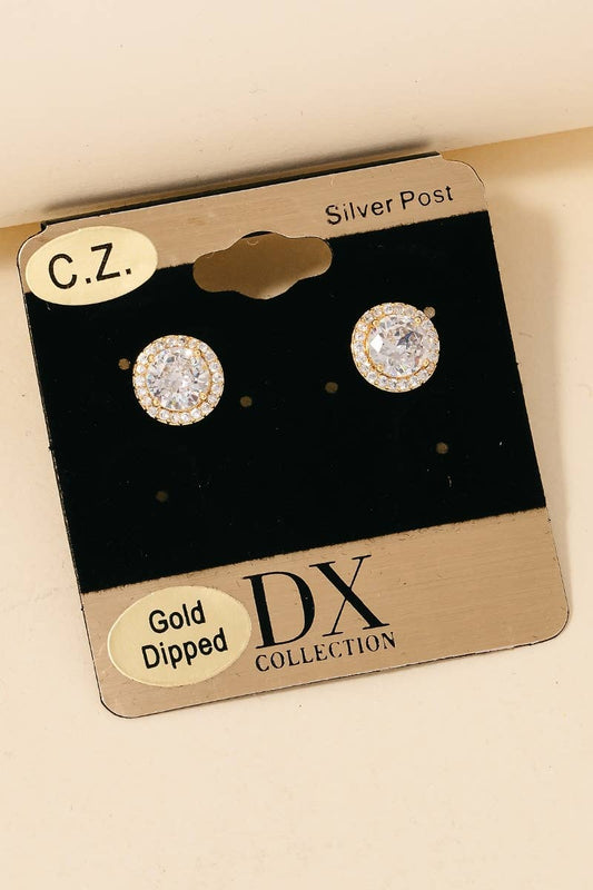 Gold Dipped Cz Halo Set Stud Earrings: G