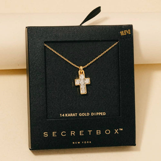 Gold Dipped Square Cross Pendant Necklace